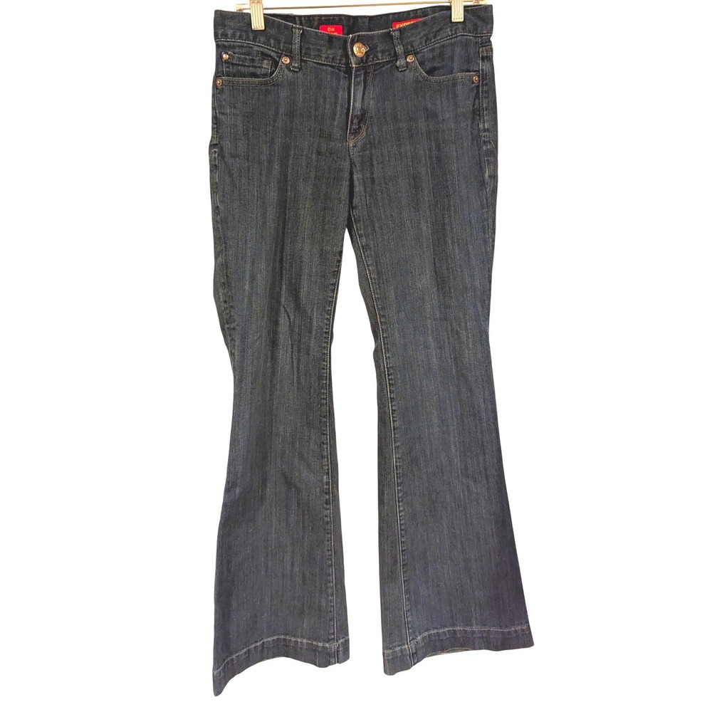 Express‎ Eva Fit & Flare Jeans 8 Dark Wash Denim Mid Rise Stretch Y2K Boho Retro